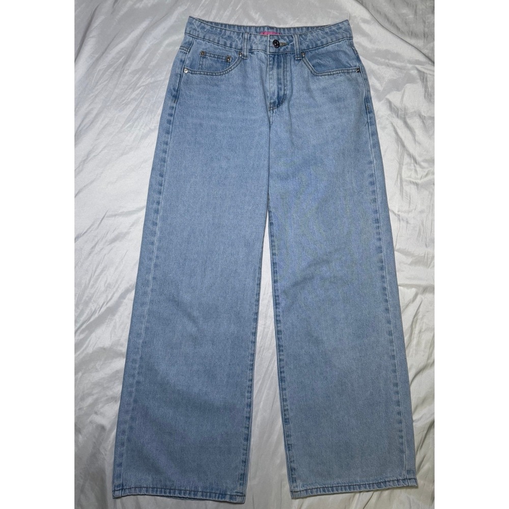 Wide‎ Leg Baggy Jeans By Edikted Womens XS Light Wash Y2K Streetwear Denim